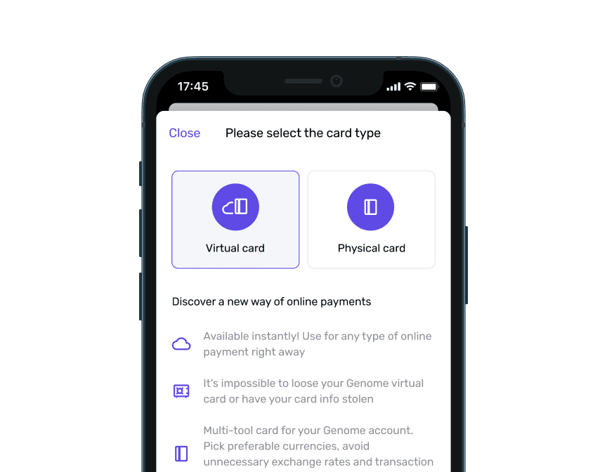 Select a virtual card and confirm the cardholder details
