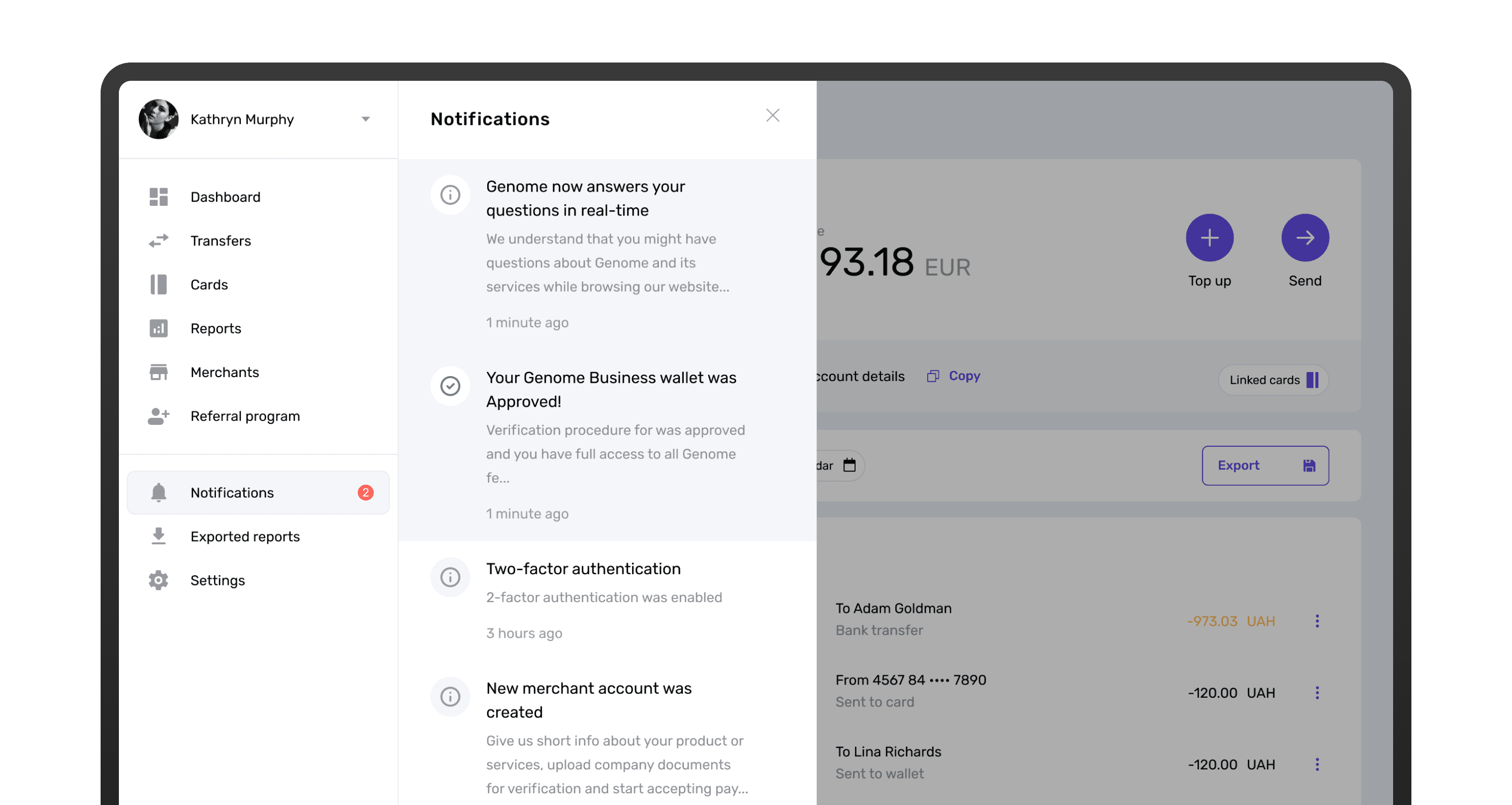 Zugriff auf Benachrichtigungen über das Dashboard von Genome