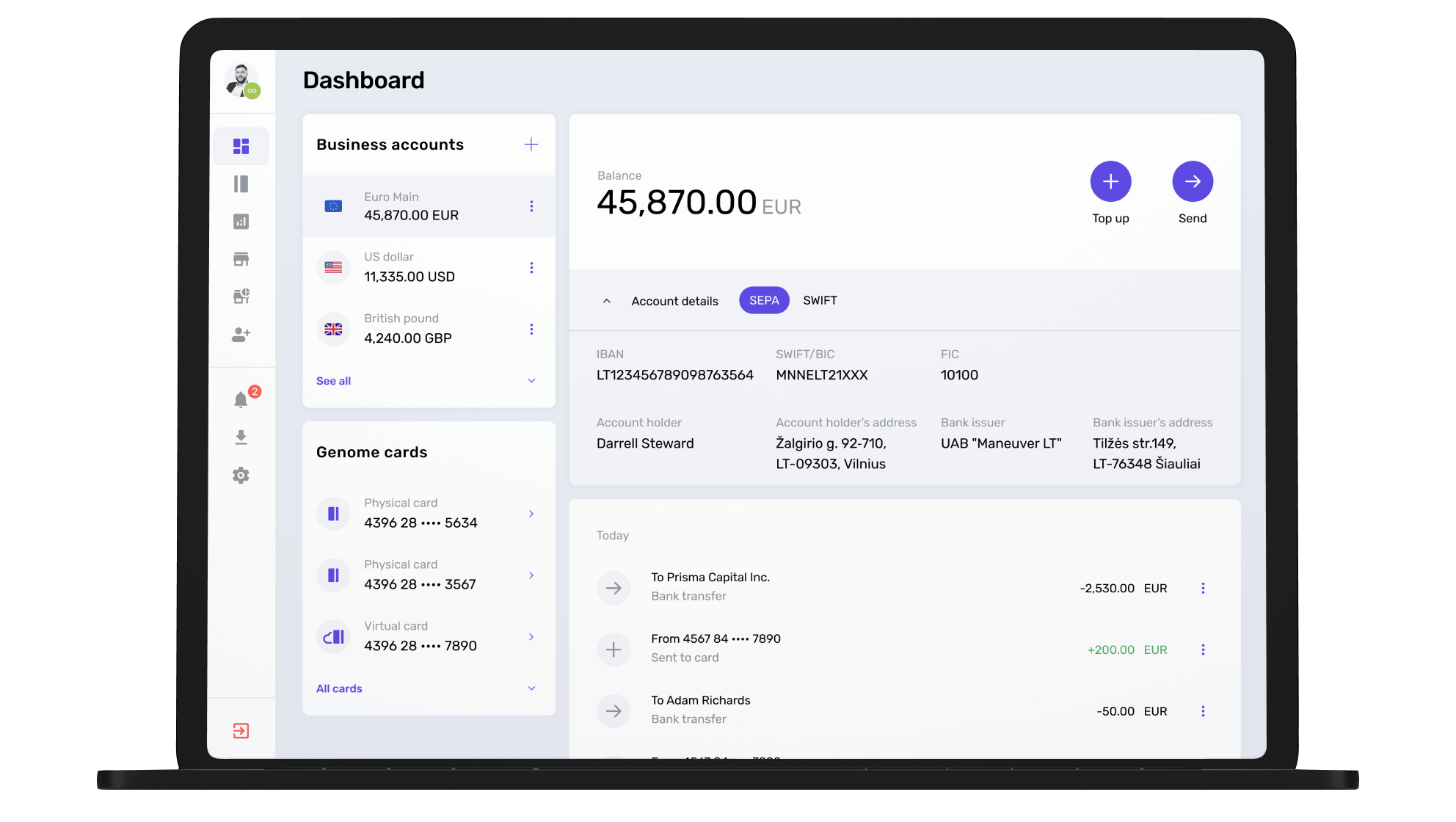 Genome dedicated SEPA IBAN account